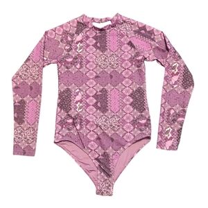 Rusty Australia Rash Guard Womens Sz M Purple Floral Long Sleeve Bodysuit Beach